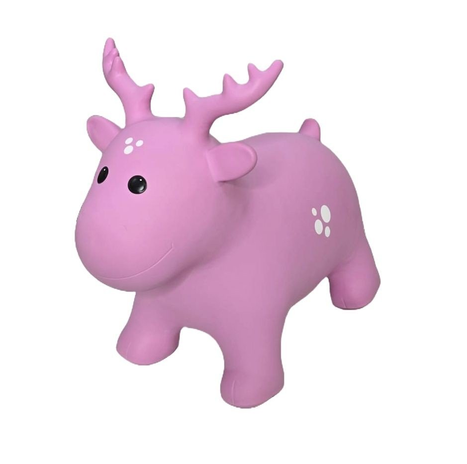 3. Pink moose hopper toy with antlers and white spots on clean background