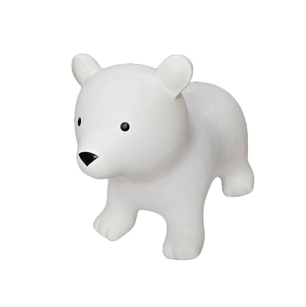 1. White bear-shaped hopper toy for children made from non-slip, food-grade material, suitable for indoor and outdoor play, shown in a studio setting.