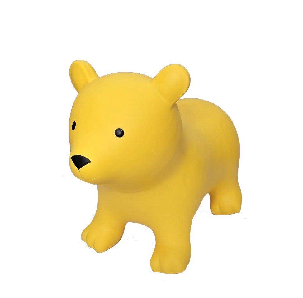 2. Yellow bear-shaped hopper toy made from non-slip material shown on white background