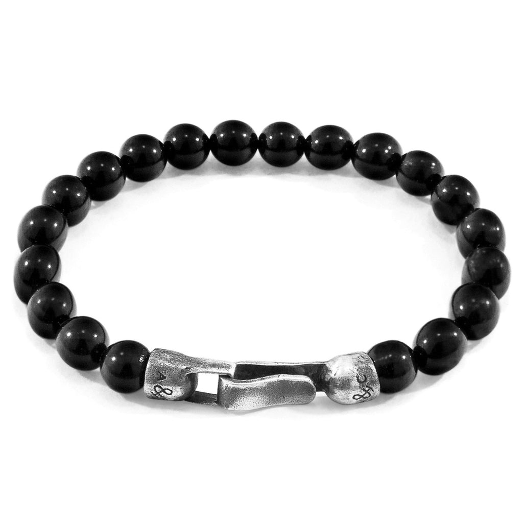 2. Studio image of Nachi Silver and Stone Beaded Bracelet featuring black onyx beads and sterling silver clasp by ANCHOR & CREW