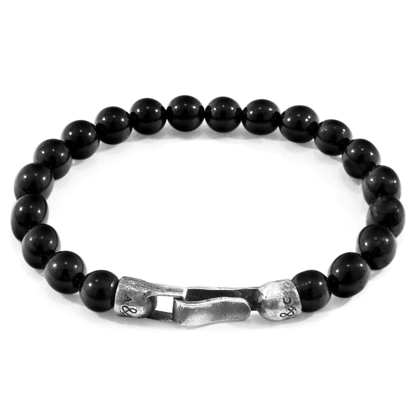 2. Studio image of Nachi Silver and Stone Beaded Bracelet featuring black onyx beads and sterling silver clasp by ANCHOR & CREW