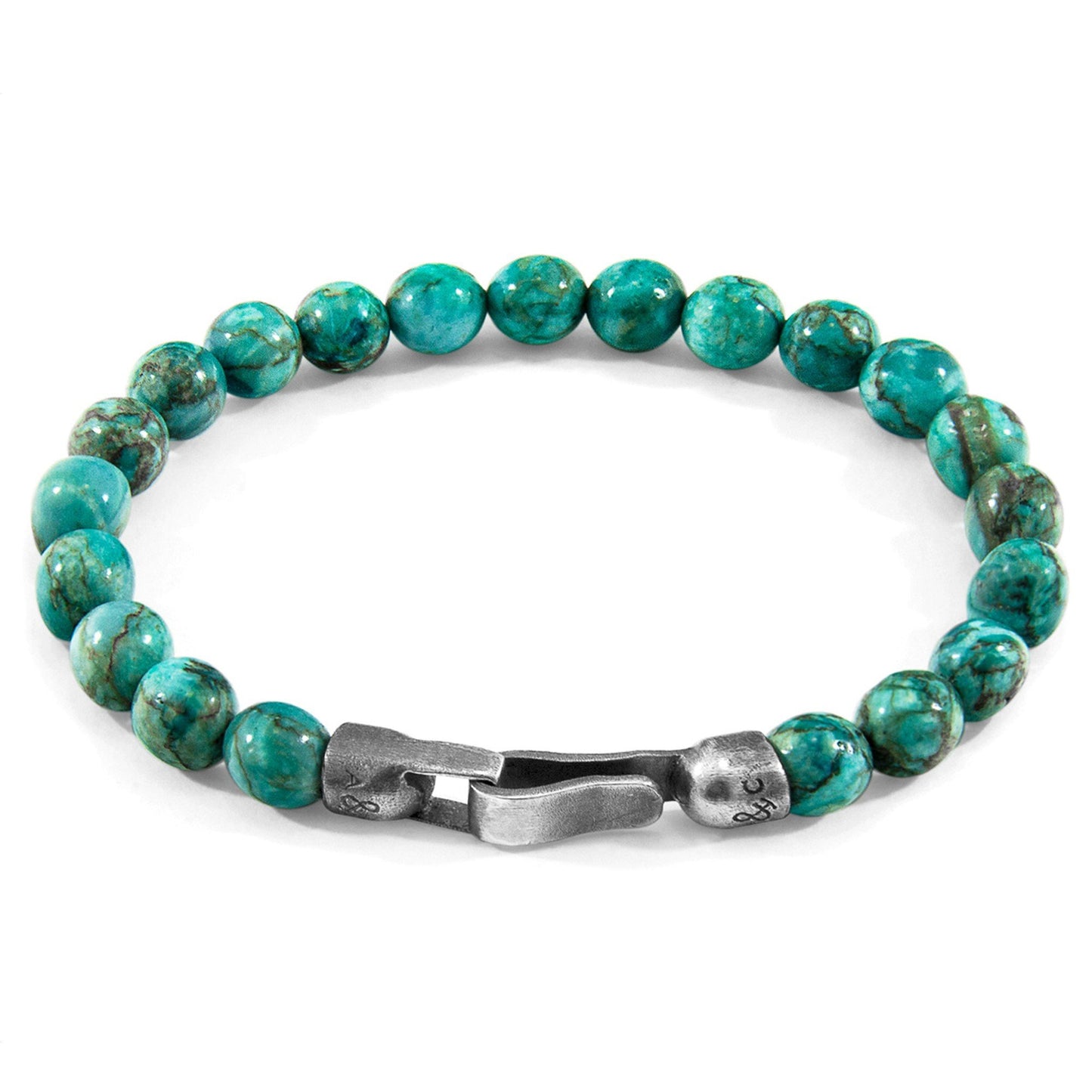 1. ANCHOR & CREW Nachi silver and blue turquoise stone beaded bracelet with sterling silver clasp, studio shot