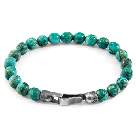 1. ANCHOR & CREW Nachi silver and blue turquoise stone beaded bracelet with sterling silver clasp, studio shot
