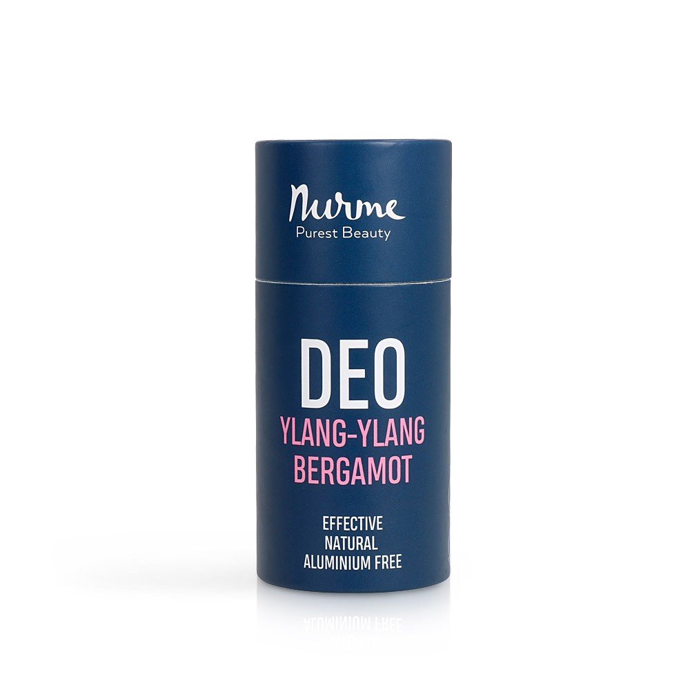 6. Studio shot of Nurme Ylang-Ylang Bergamot deodorant with clear branding on white background