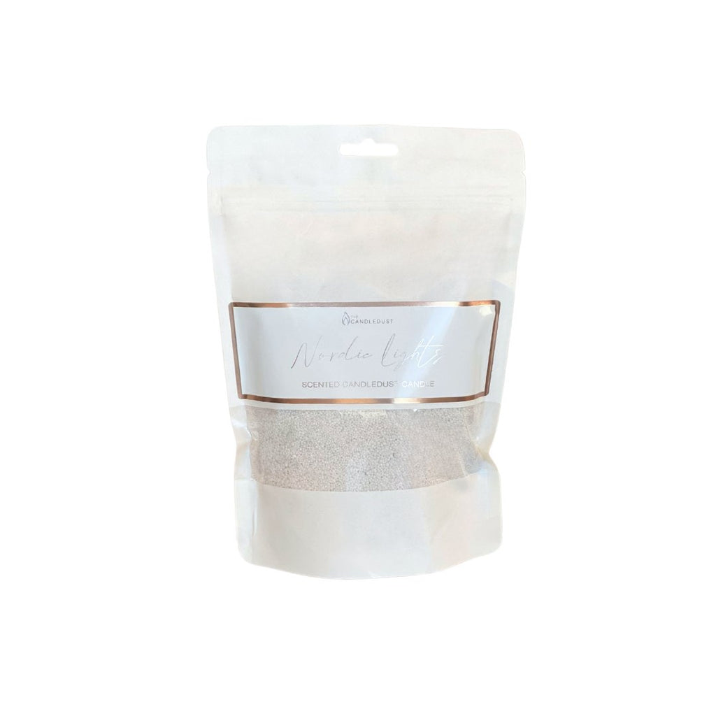 6. Candledust Nordic Lights powdered candle refill kit in a sealed white pouch