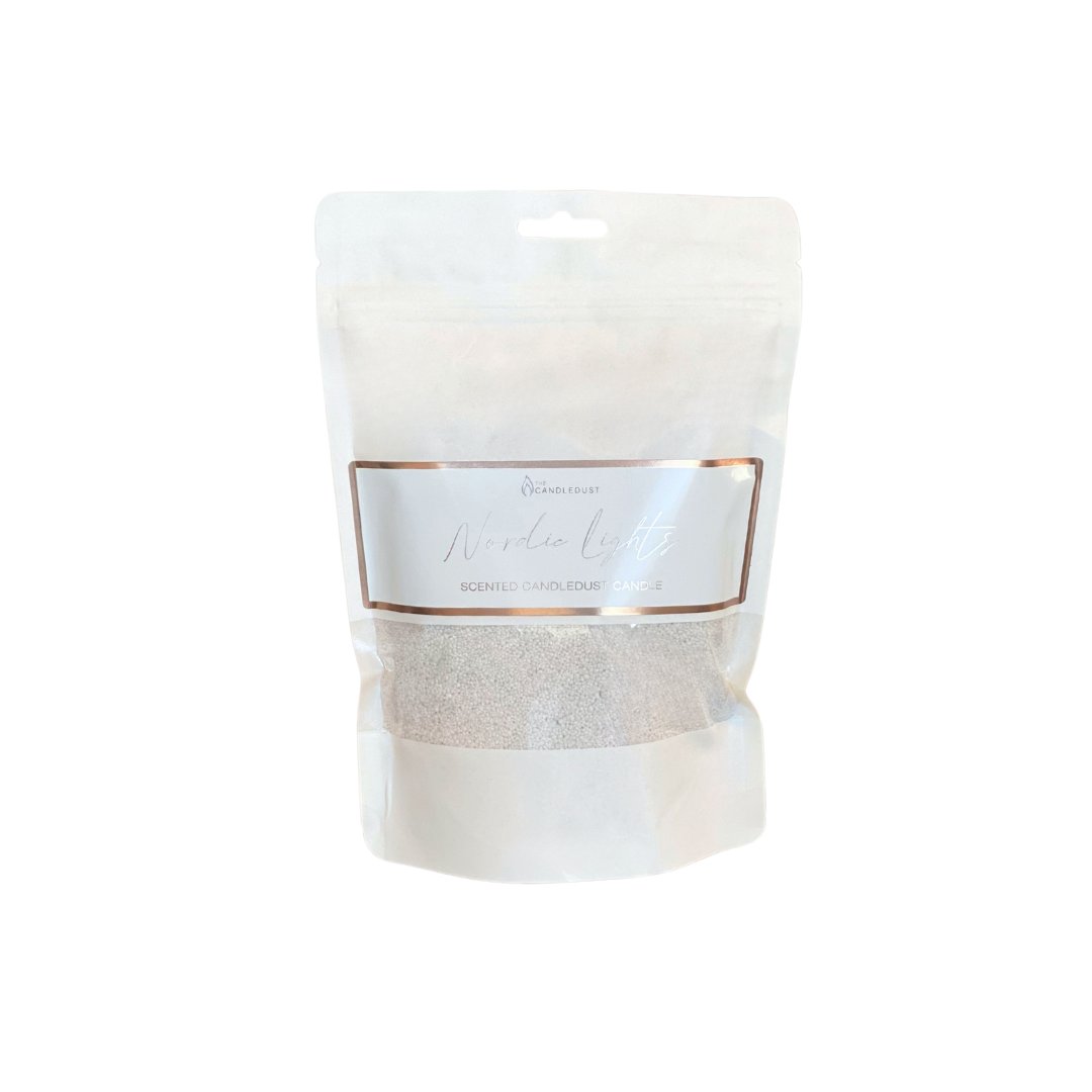 6. Candledust Nordic Lights powdered candle refill kit in a sealed white pouch