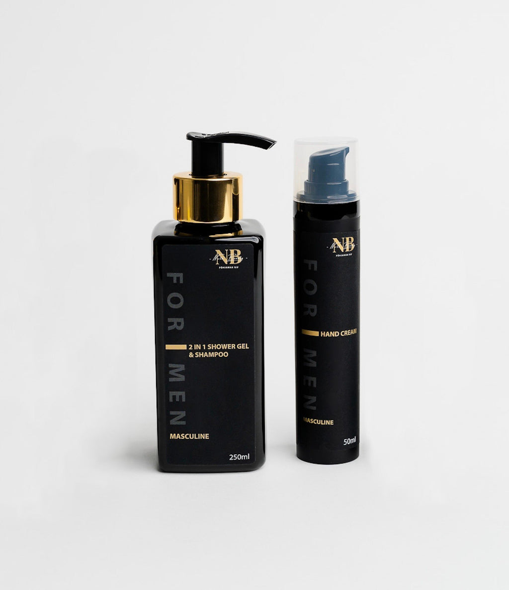 1. North Beauty men's Aloe Vera gift set featuring 2-in-1 shower gel and hand cream in black bottles, studio shot