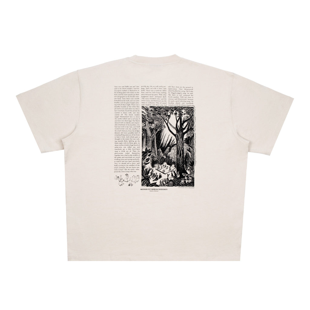 6. Size chart for Moomin unisex t-shirt, showing XS–XXL measurements in cm