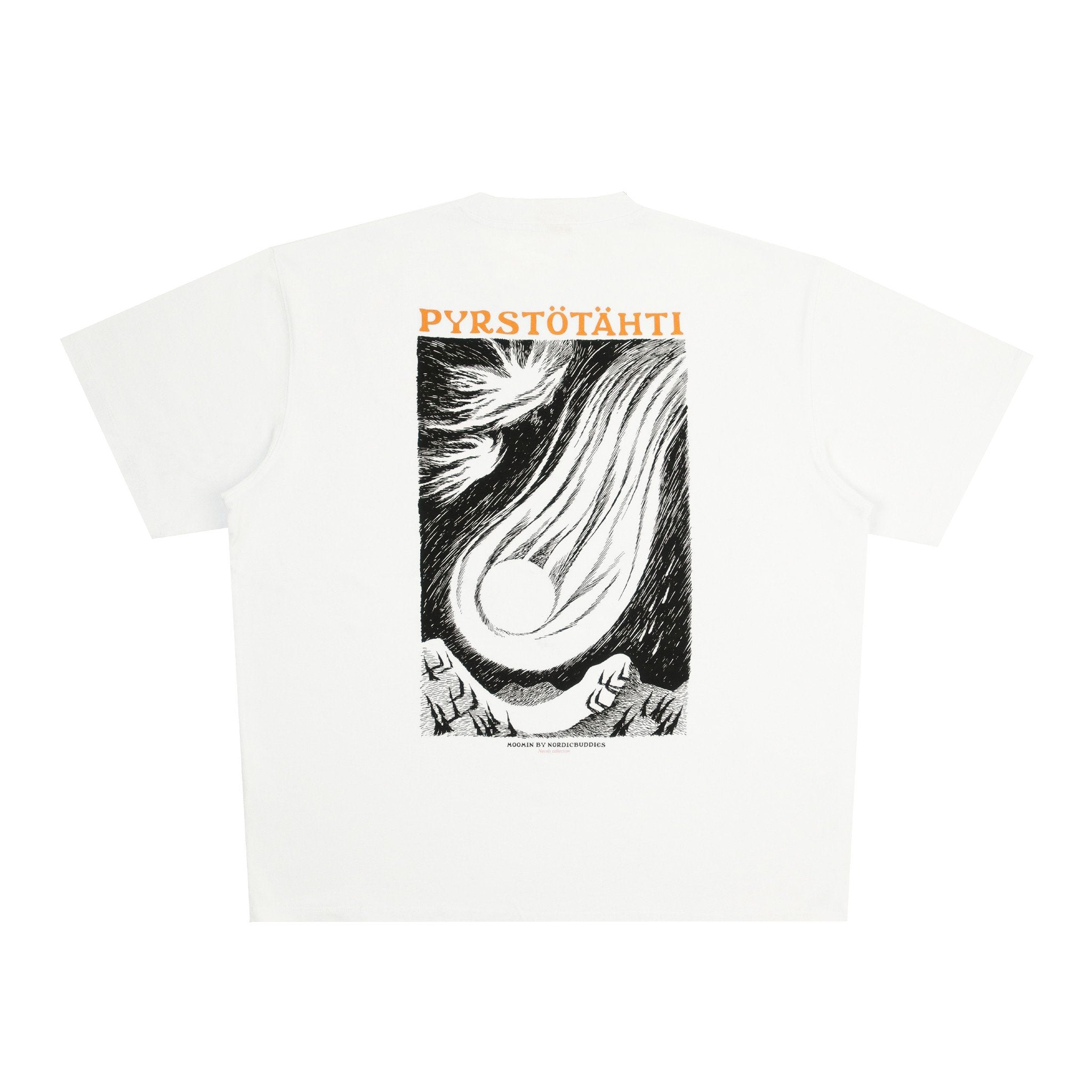 5. Back view of Moomin unisex t-shirt in white, featuring bold graphic design