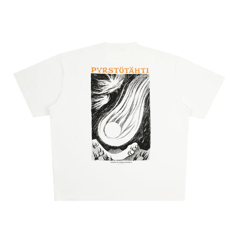 5. Back view of Moomin unisex t-shirt in white, featuring bold graphic design