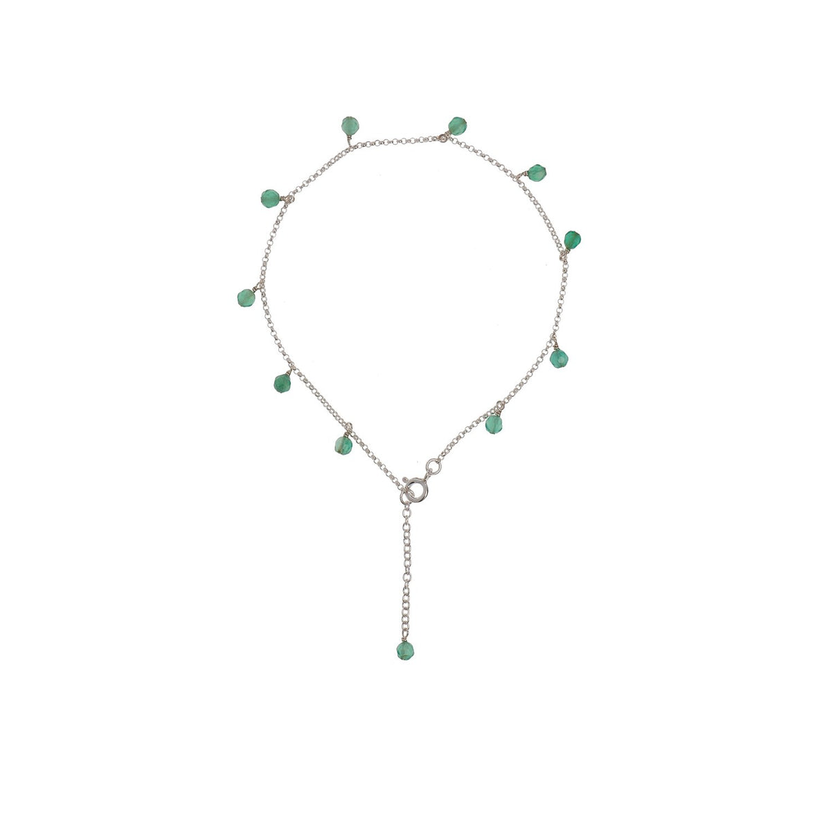 10. Studio image of New Vintage by Kriss Anklet Eat, Pray, Love in silver with turquoise accents