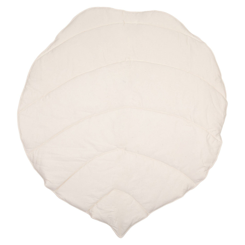 6. Studio shot of sand-colored leaf playmat showing quilted texture