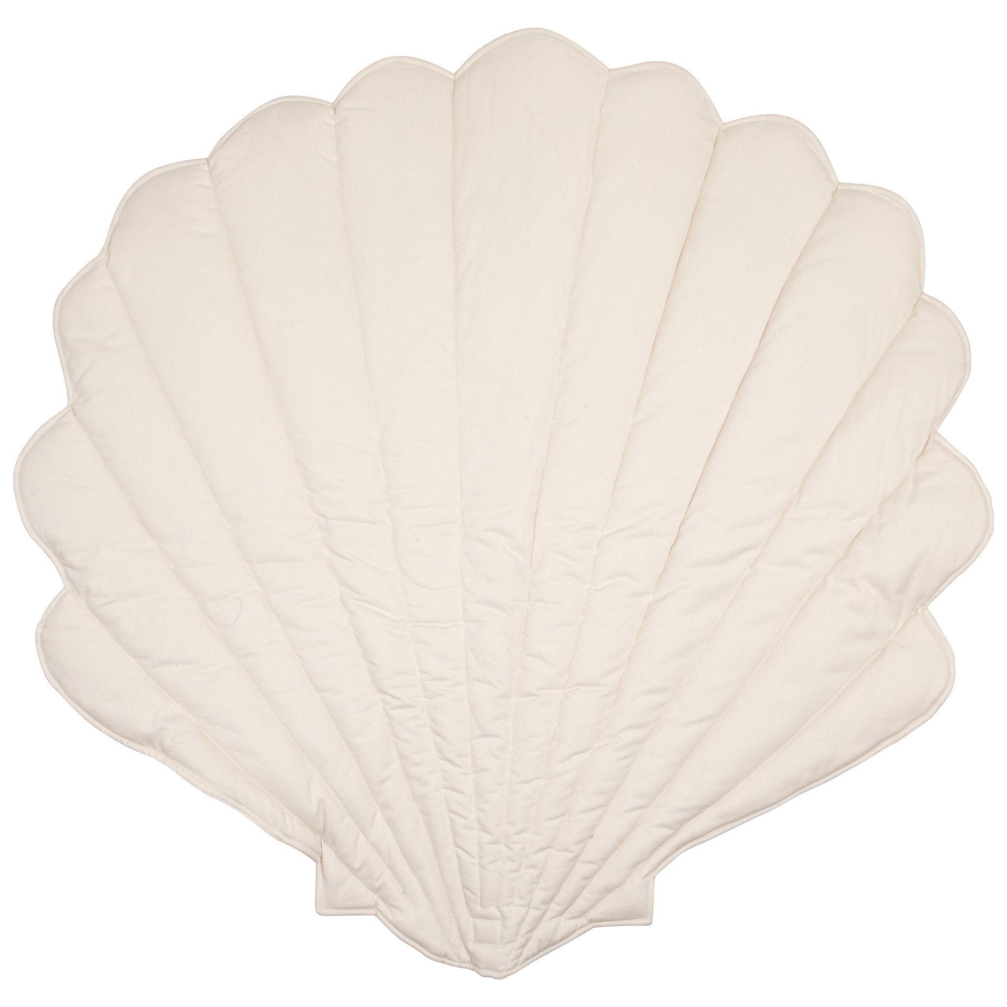 2. Studio shot of organic cotton and linen shell playmat in sand color on white background