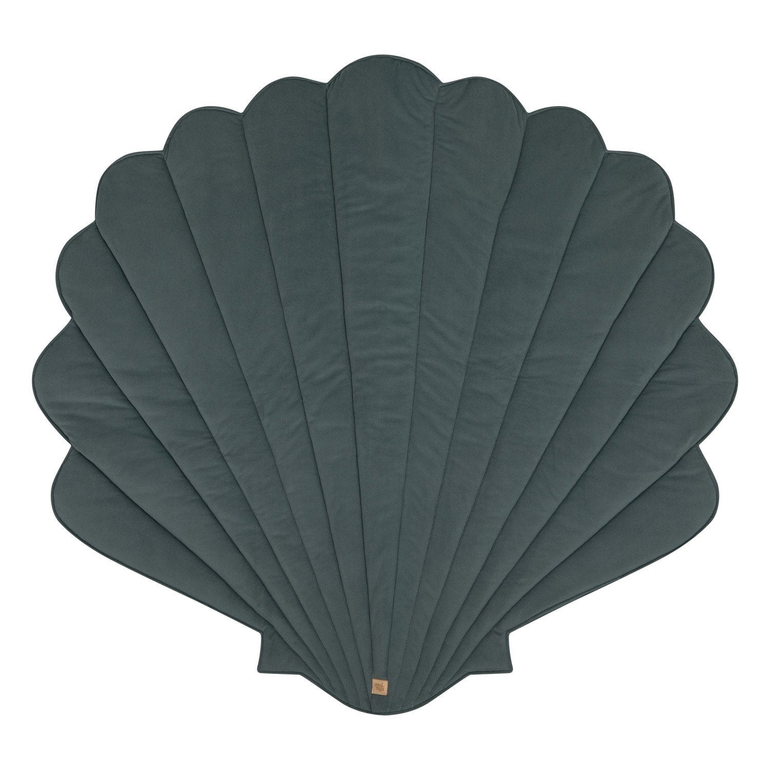 3. Studio shot of blue shell-shaped playmat with quilted texture, highlighting design and material