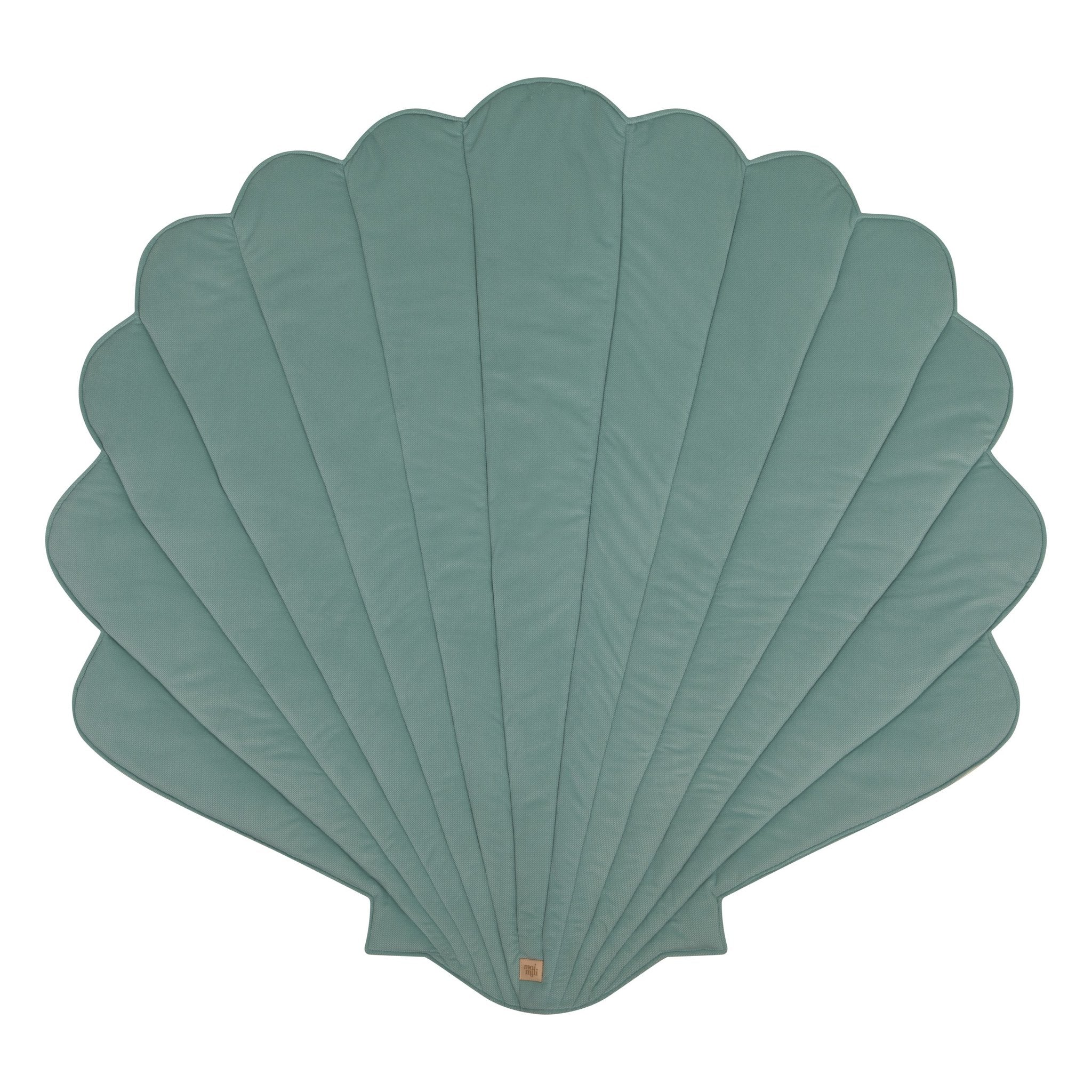6. Studio shot of mint green shell-shaped playmat on white background