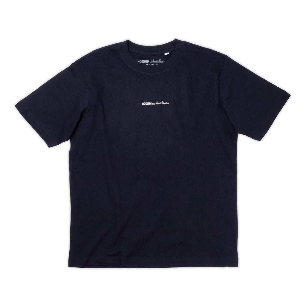 5. Studio shot of unisex Moomin by NordicBuddies T-shirt showing front design with brand logo