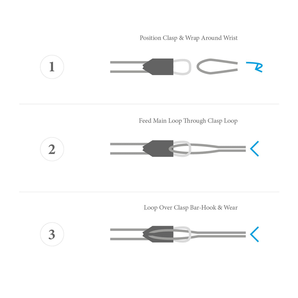 5. Size chart for Padstow Silver and Braided Leather Bracelet, showing how to secure the clasp
