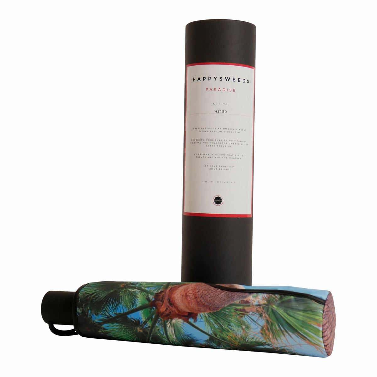 5. Paradise Umbrella with tropical print in packaging, featuring HAPPYSWEEDS branding