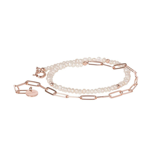2. MyaMoon Pearlstring Bracelet-Choker in rose gold plated, showcasing delicate pearls and adjustable chain, studio shot