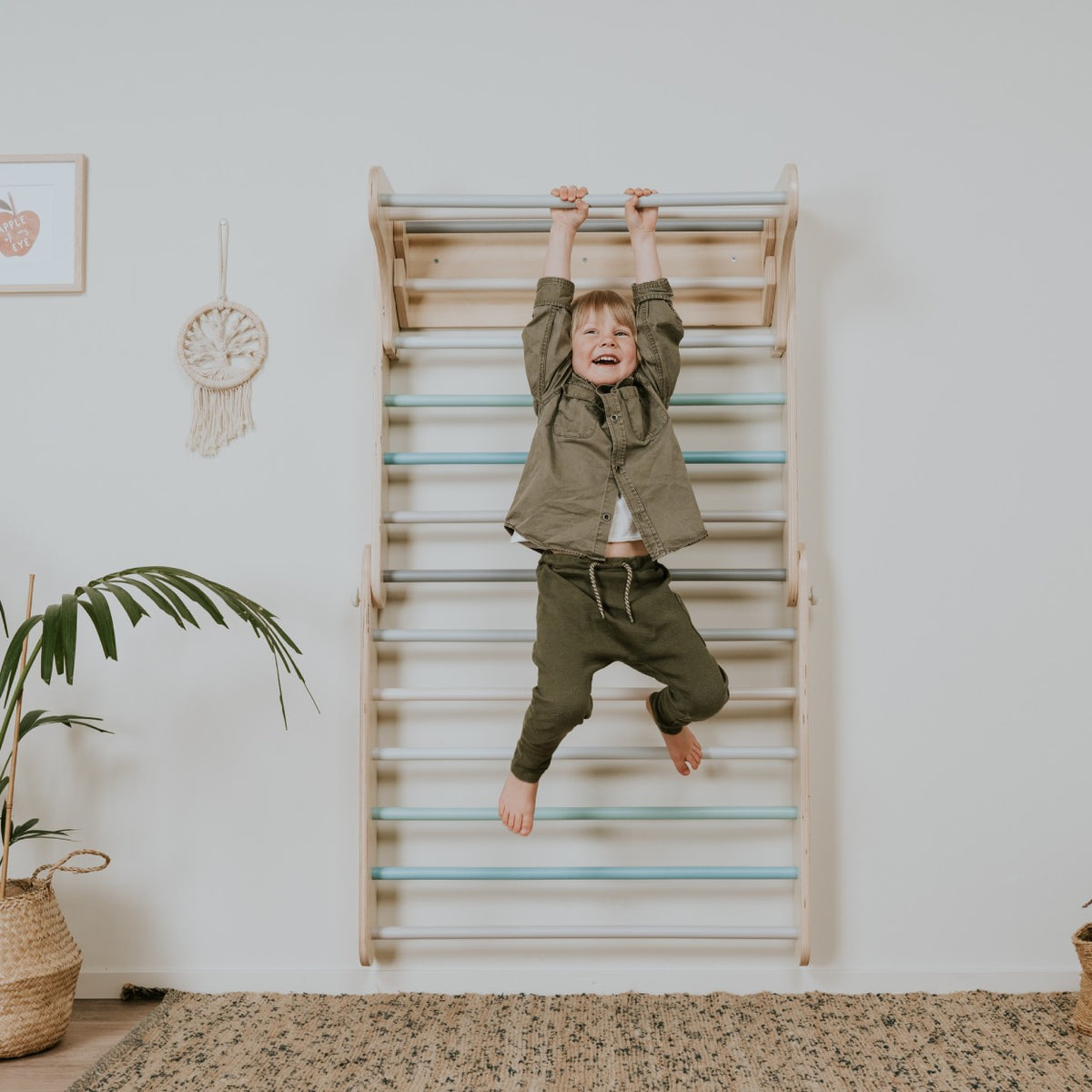 Pikler Triangle Climber with Swedish Wall Add-On (Ages 6m–7y) - Pastel