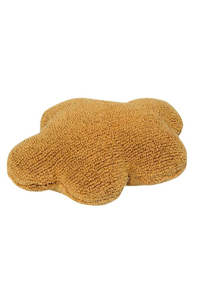 4. Studio shot of mustard cloud-shaped pillow on white background highlighting texture