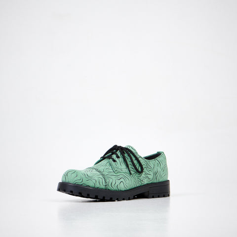 3. Unisex Samelin Green Zebra Widgets, front angle highlighting design and laces
