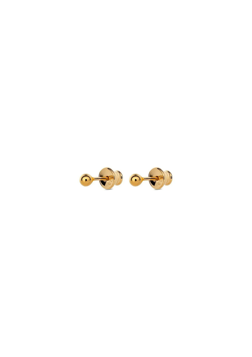 6. Studio shot of NO MORE gold pin-up earrings with 3mm bubble design and push-back closure