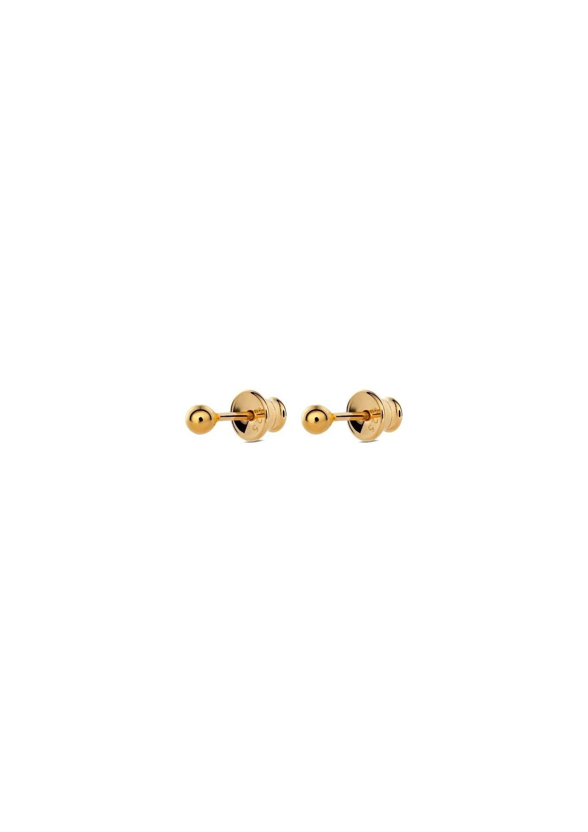 6. Studio shot of NO MORE gold pin-up earrings with 3mm bubble design and push-back closure