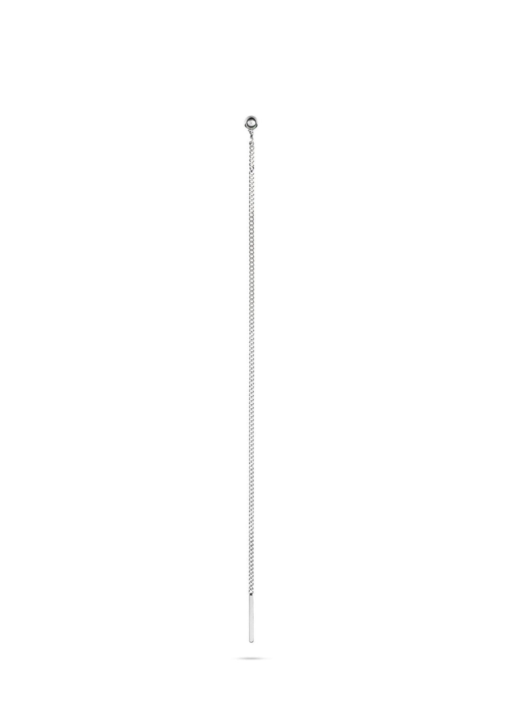 5. Single NO MORE Pin Up Threader Chain Earring in silver, displayed in studio setting