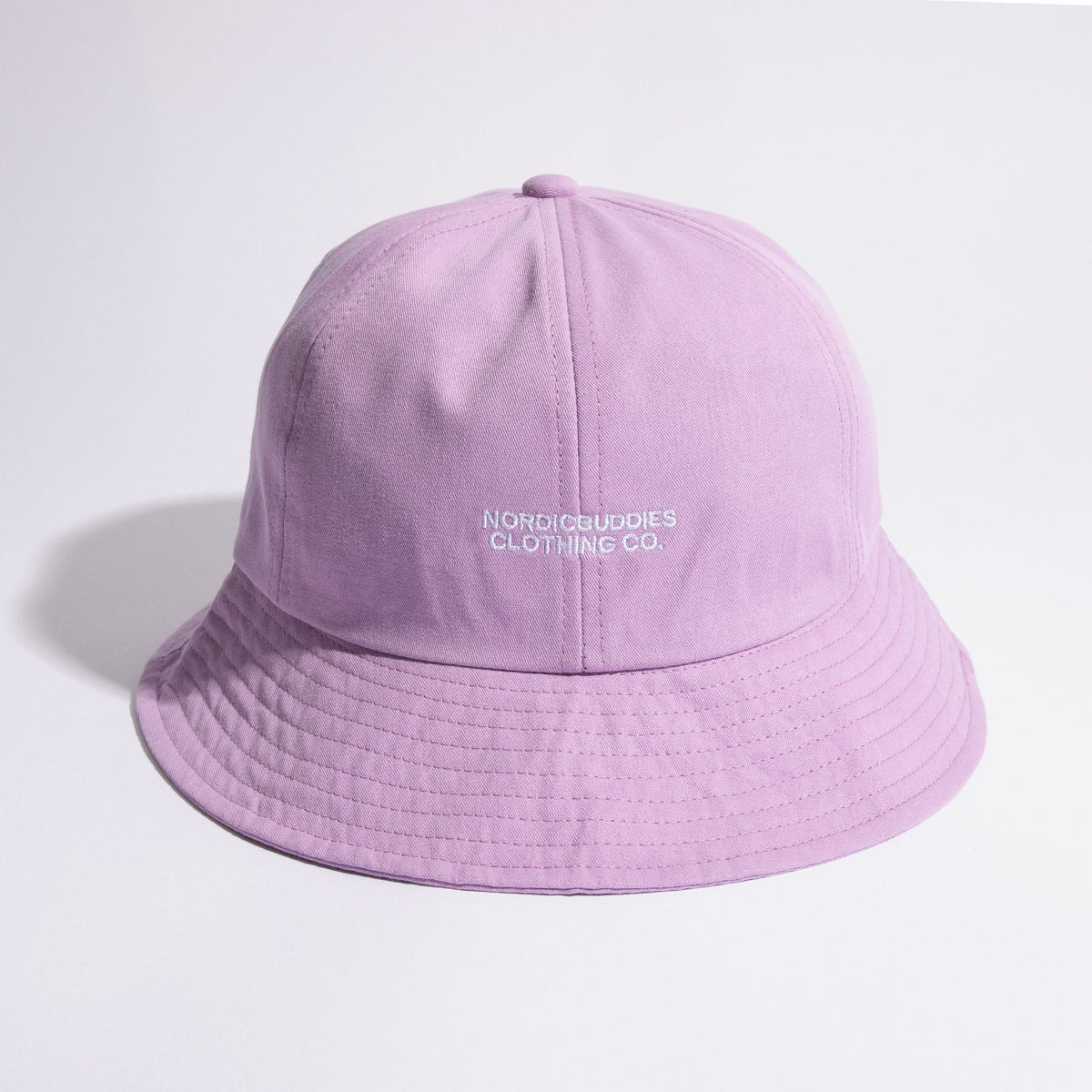 5. Studio shot of lilac bucket hat with NordicBuddies logo on back