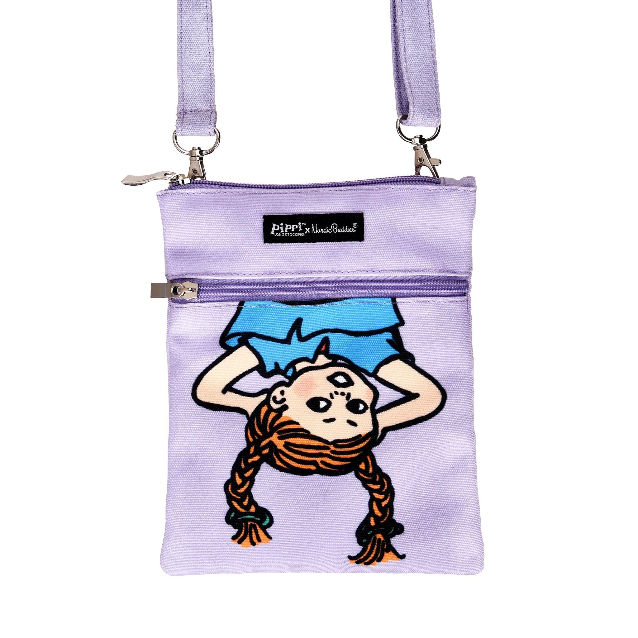 2. Pippi Passport Bag in lilac by Moomin, featuring Pippi Longstocking design and zip closure