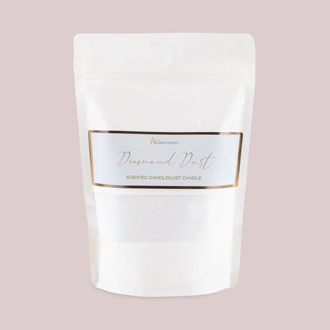 2. Candledust Diamond Dust scented candle refill kit in white packaging with elegant label on pink background