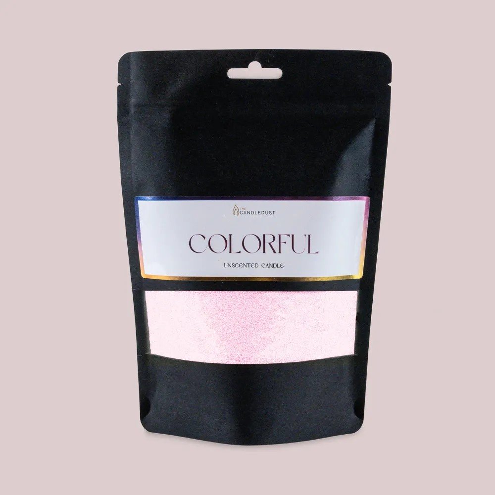 2. Candledust powdered candle refill kit in unscented baby pink, 330g, in black packaging with colorful label on light pink background