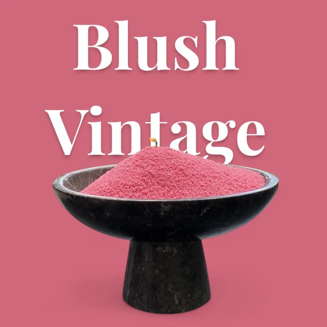 1. Blush Vintage powdered candle sand in black bowl with text overlay on pink background