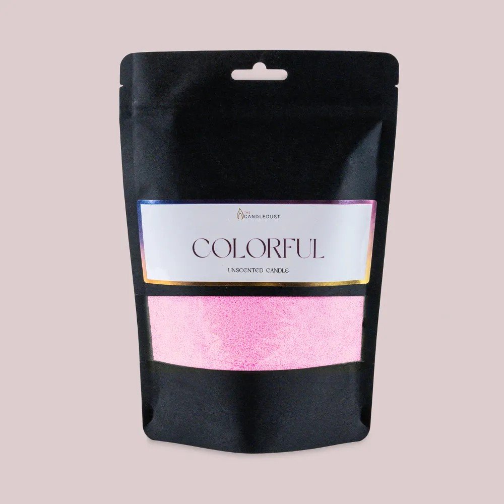 2. Black package of Candledust dark baby pink powdered candle with label