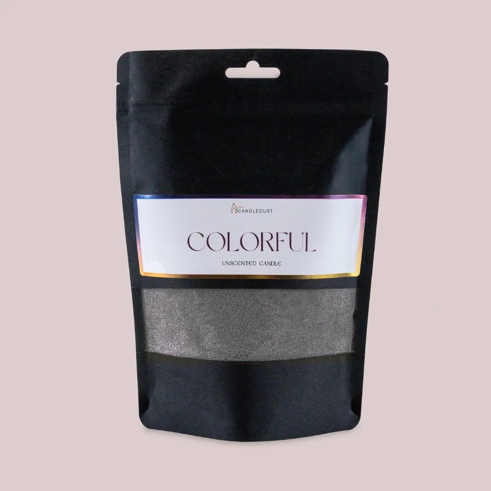 2. Candledust unscented grey powdered candle refill kit in black packaging with colorful label on light background