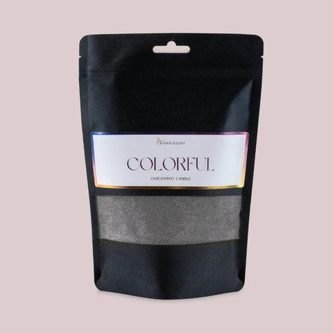 2. Candledust unscented grey powdered candle refill kit in black packaging with colorful label on light background