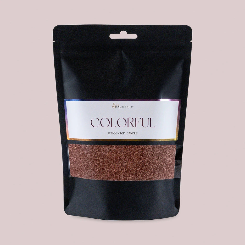 1. Candledust unscented pecan powdered candle refill kit in black packaging with colorful label on light background