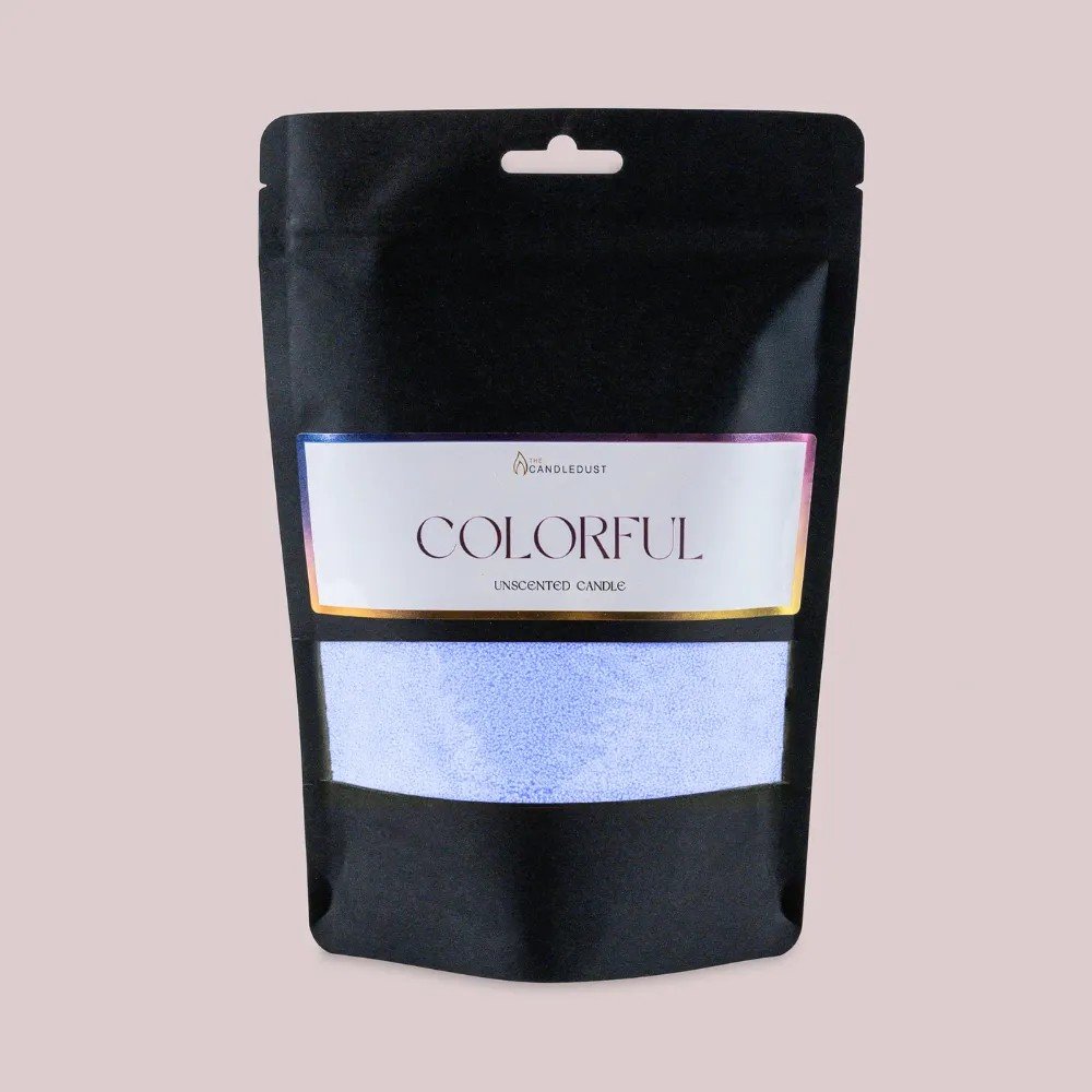 2. Candledust powdered candle refill kit in unscented sky blue, packaged in a black pouch with colorful label on a light background