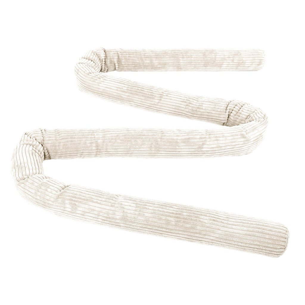 3. Ecru protective roll bumper for baby crib in a zigzag layout, emphasizing soft corduroy texture and versatile design