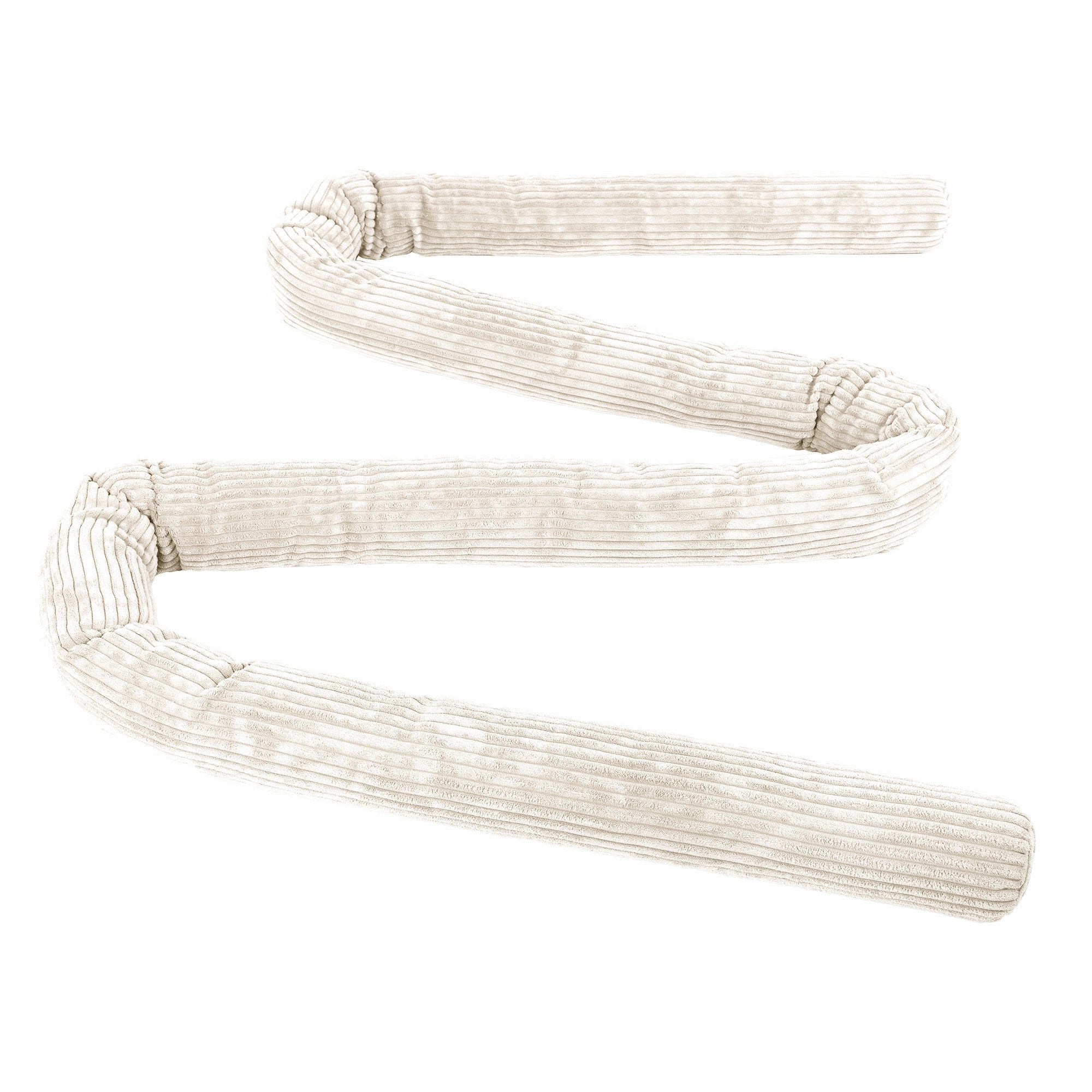 3. Ecru protective roll bumper for baby crib in a zigzag layout, emphasizing soft corduroy texture and versatile design