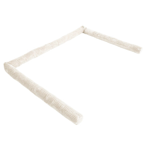 2. Ecru protective roll bumper for baby crib in a square layout, showcasing soft corduroy fabric and flexible design