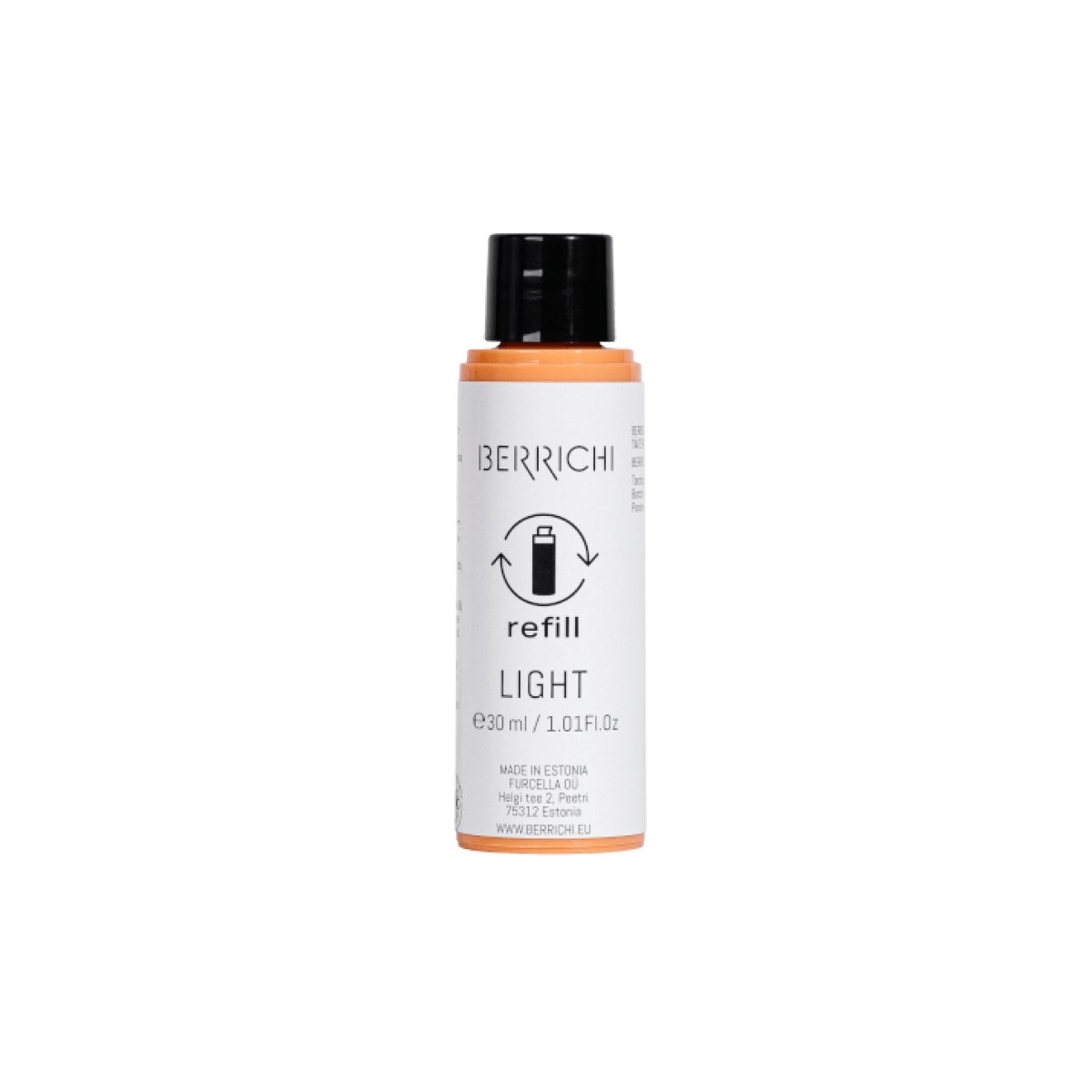 4. Berrichi Face Cream LIGHT refill bottle, 30ml, with label details, studio shot
