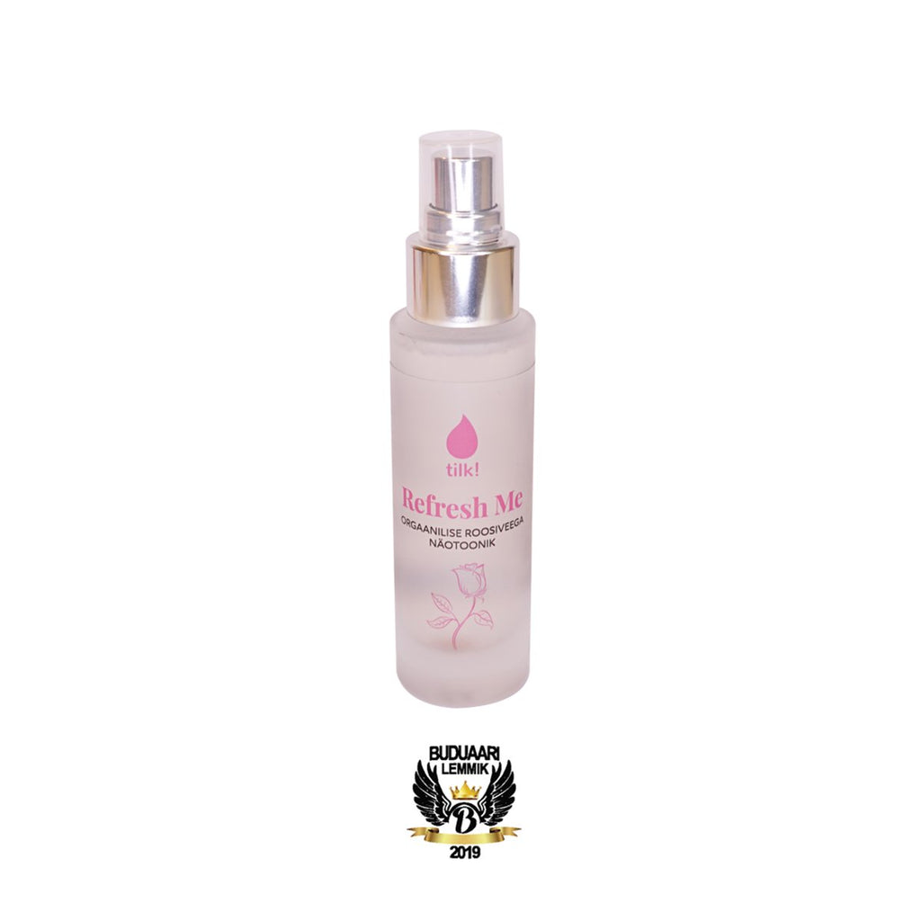 3. Award-winning Tilk! Refresh Me Probiotic Facial Toner with Organic Rose Water, 50ml, shown with Buduaar Lemmik 2019 badge