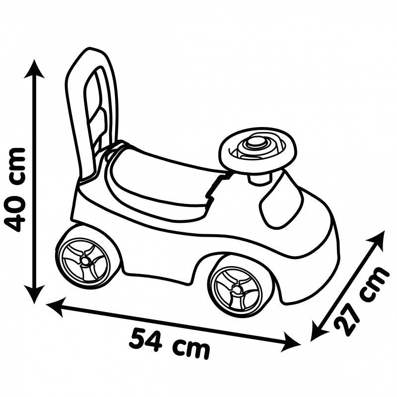 5. Size chart illustration for Smoby ride-on car showing dimensions in centimeters