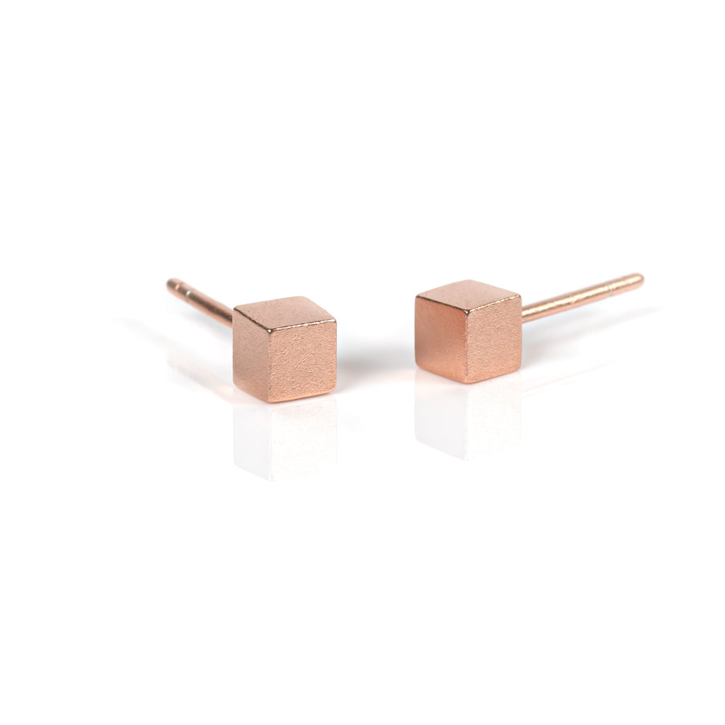 3. MyaMoon Airy Dots Earrings in rose gold, delicate 5 mm cube design, studio shot