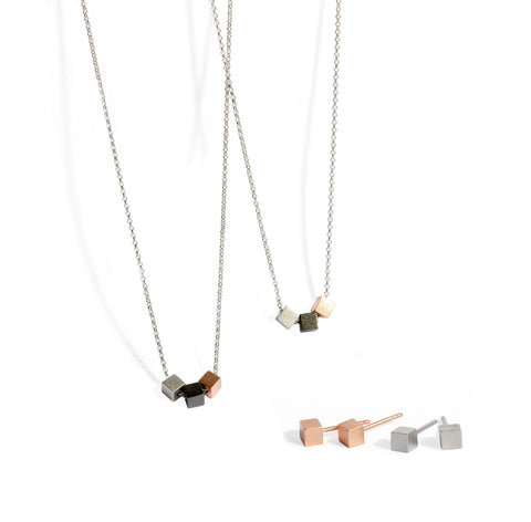 1. MyaMoon Airy Dots Earrings and necklaces in rose gold, silver, and black, showcasing Nordic minimalism and elegance