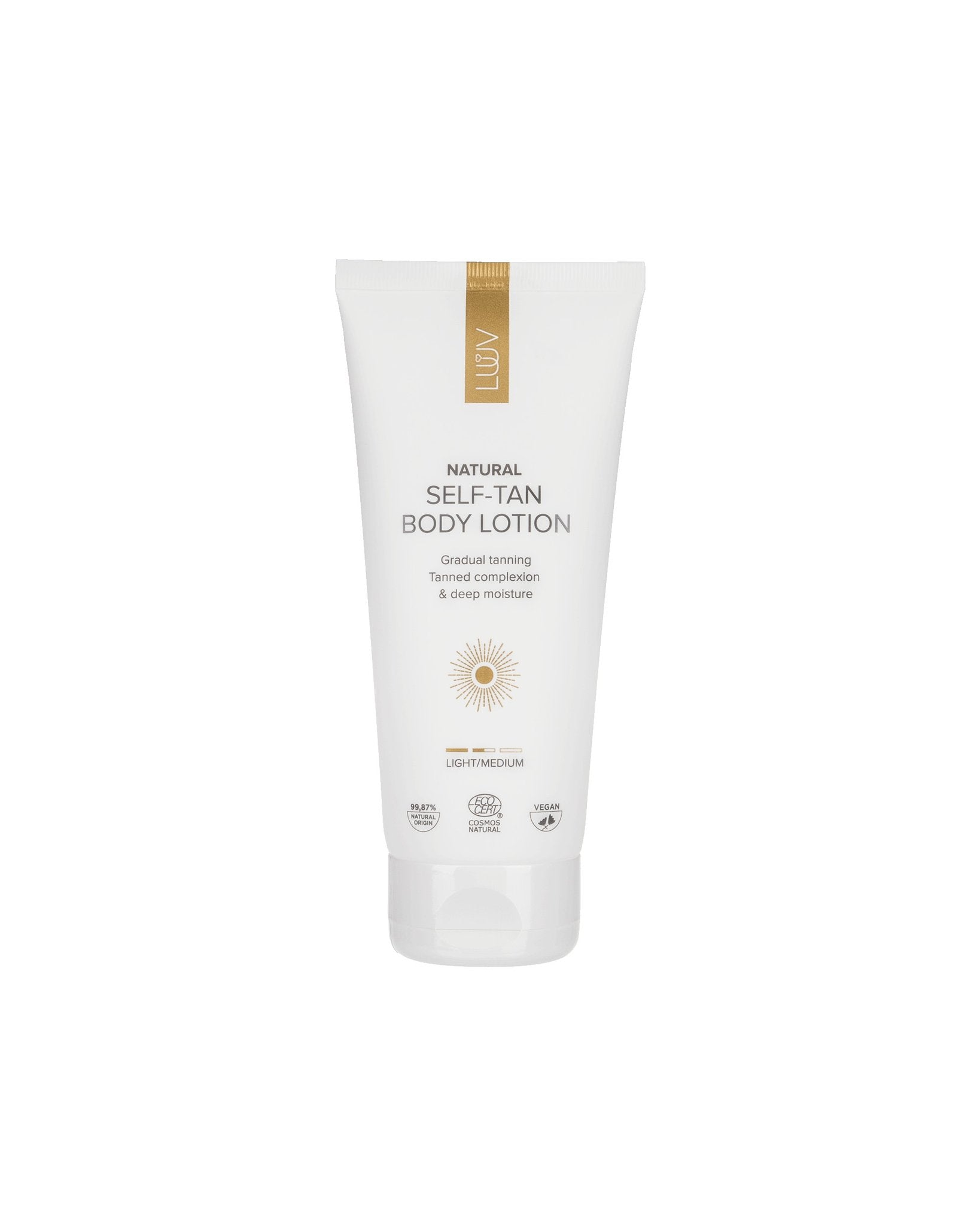 2. Studio image of LUUV self-tanning body lotion in light/medium, 200ml