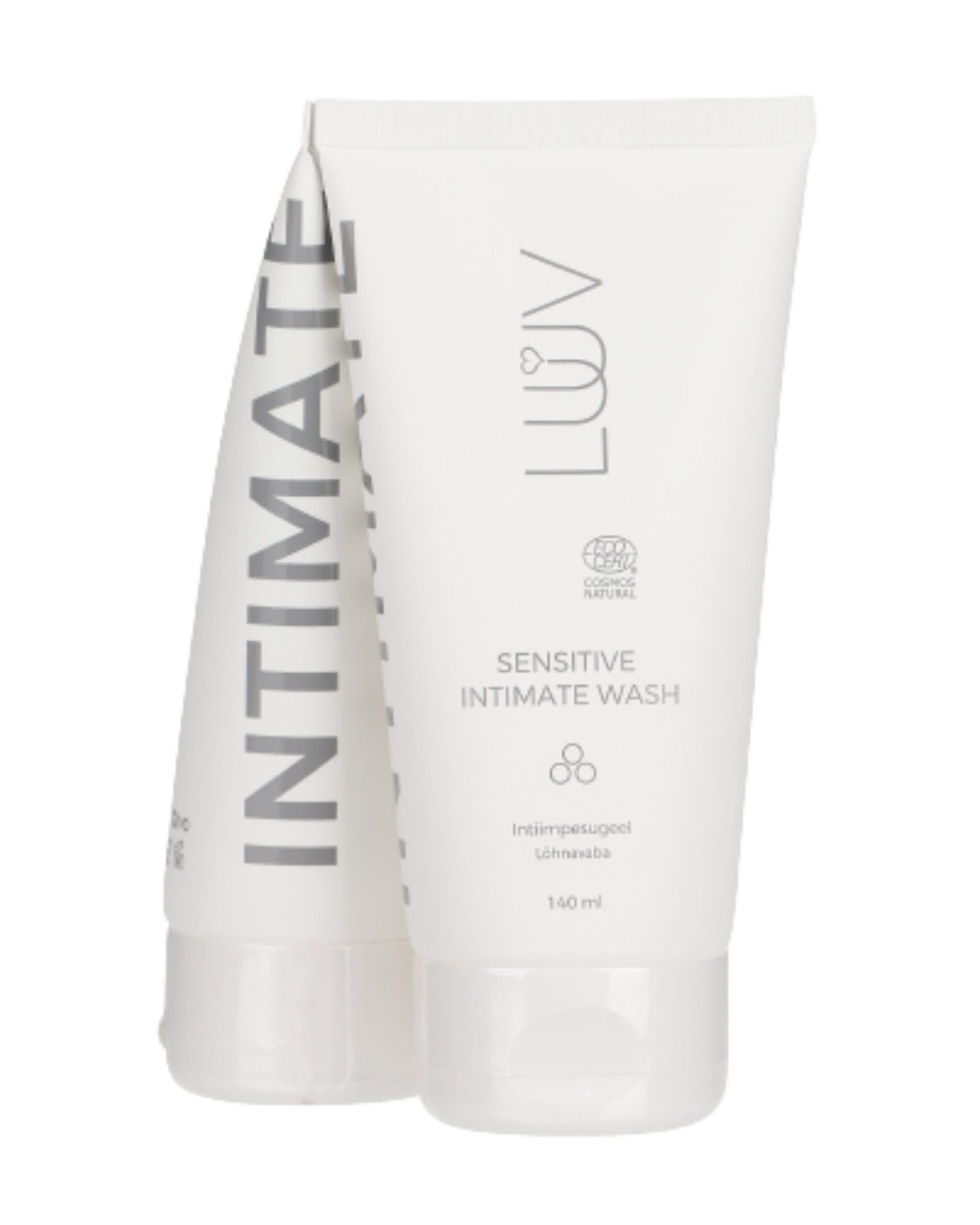 2. LUUV Sensitive Intimate Wash 140ml bottles with white packaging and brand logo on a clean white background