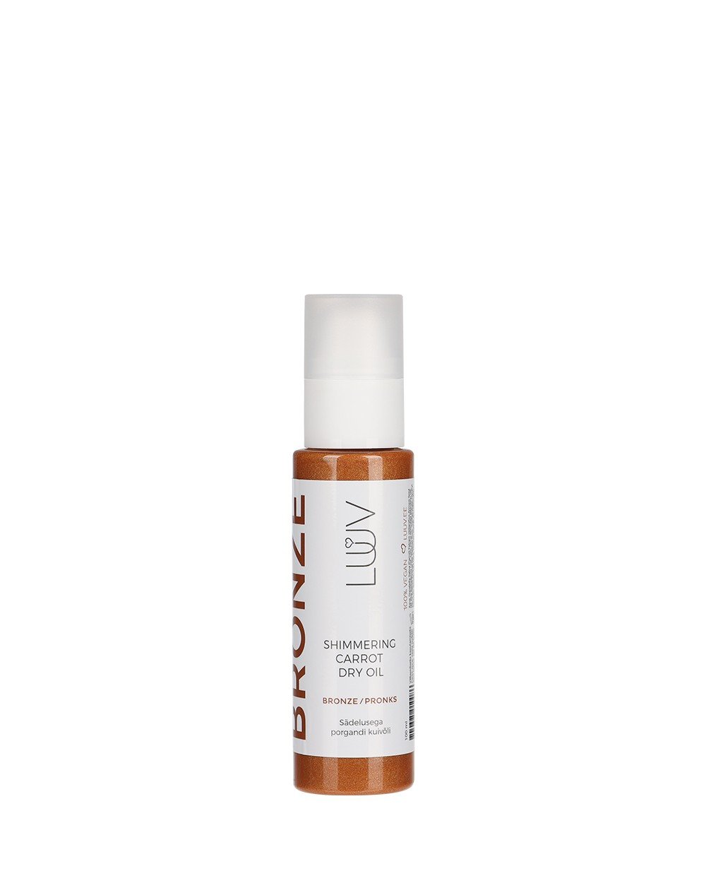5. Studio image of LUUV Shimmering Carrot Dry Oil Bronze bottle, white background